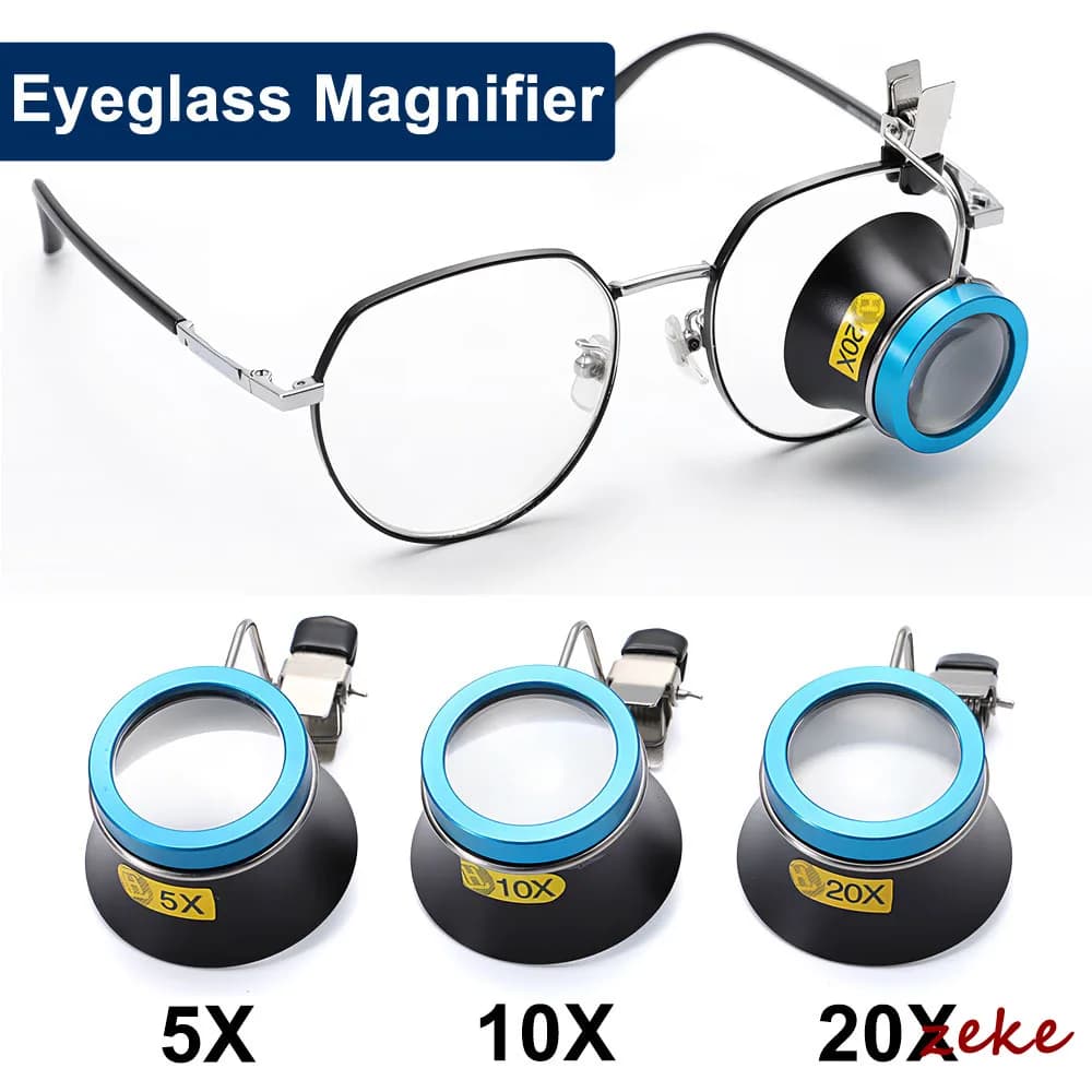 5X 10X 20X Eyeglass Magnifier Clip-On Eye Loupe Magnifying Lens Portable Eyepiece Process Operation for Watchmakers Repair Tools