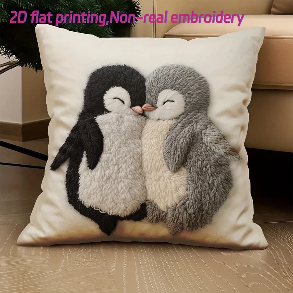 Fodera per cuscino con stampa 2D a forma di simpatico pinguino, copricuscino accogliente per divano, soggiorno, camera da letto, decorazione, regalo