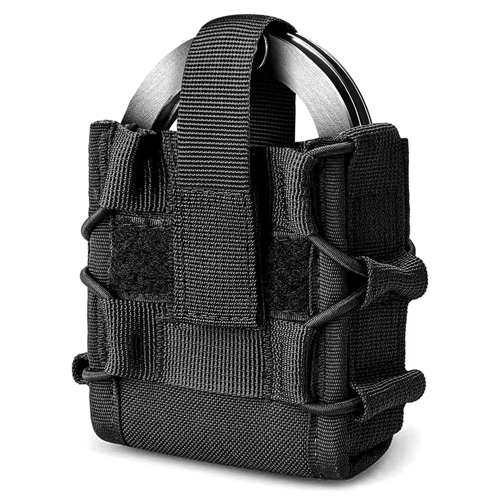 Universal Tactical Handcuff Case, MOLLE Pouch with Open Top & Quick Release Strap for Chain Hinged Handcuffs, Fits 2.5 Inch Belt