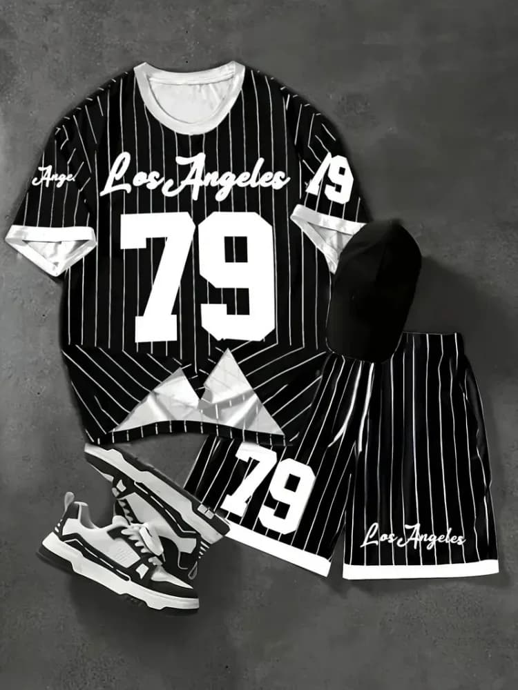 Set da Uomo con Maglia a Maniche Corte e Pantaloncini Los Angeles NO.79, Abbigliamento Sportivo Traspirante e Confortevole ad Asciugatura Rapida per Adulti