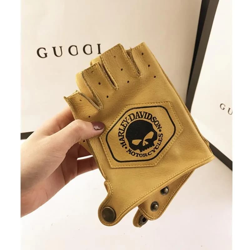 XL Size 2Pc For Harley Davidson Half-finger Motorcycle Riding Gloves Spring Summer Motor Knight PU Leather Racing Gear Men Women