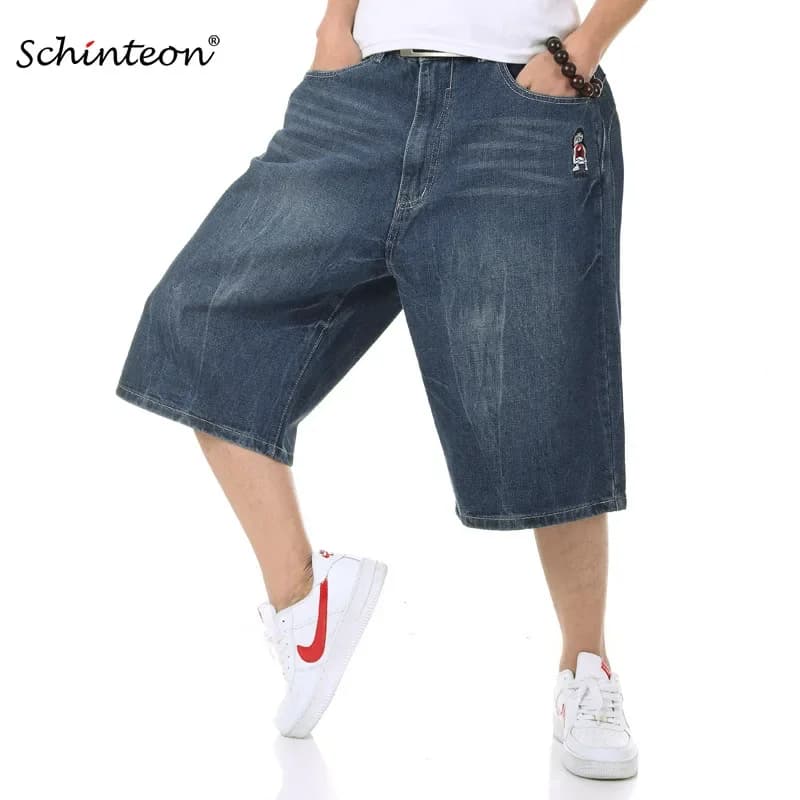 Schinteon Uomo Estate Plus Size Jeans a gamba larga Pantaloncini di jeans Uomo Skateboard Swag Baggy Uomo Pantaloni Capri 42 44 46 48