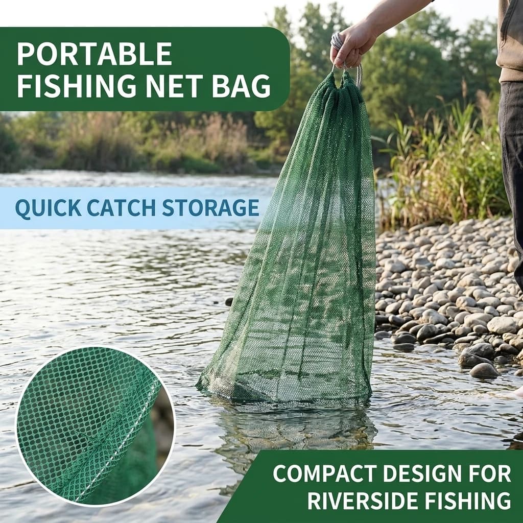 0.6/0.8/1/1.2/1.5m Portable Fishing Mesh Durable Outdoor Live Fishing Net Practical Long Fish Bag Fishing Cage Fishing Accessory