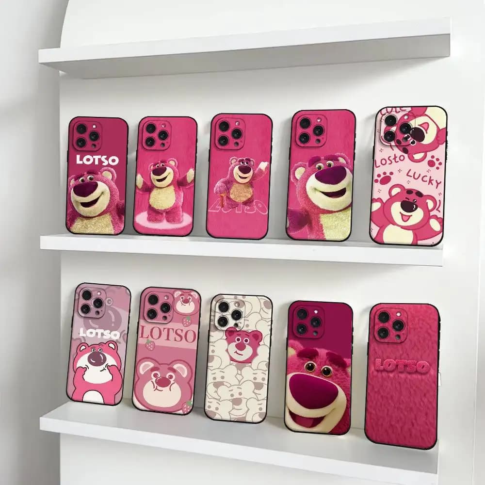 Cover posteriore L-Lotso Huggin'Bear per iPhone 17 15 Pro Max 14 Pro 12 11 13 Mini X XR XS 16 Plus SE