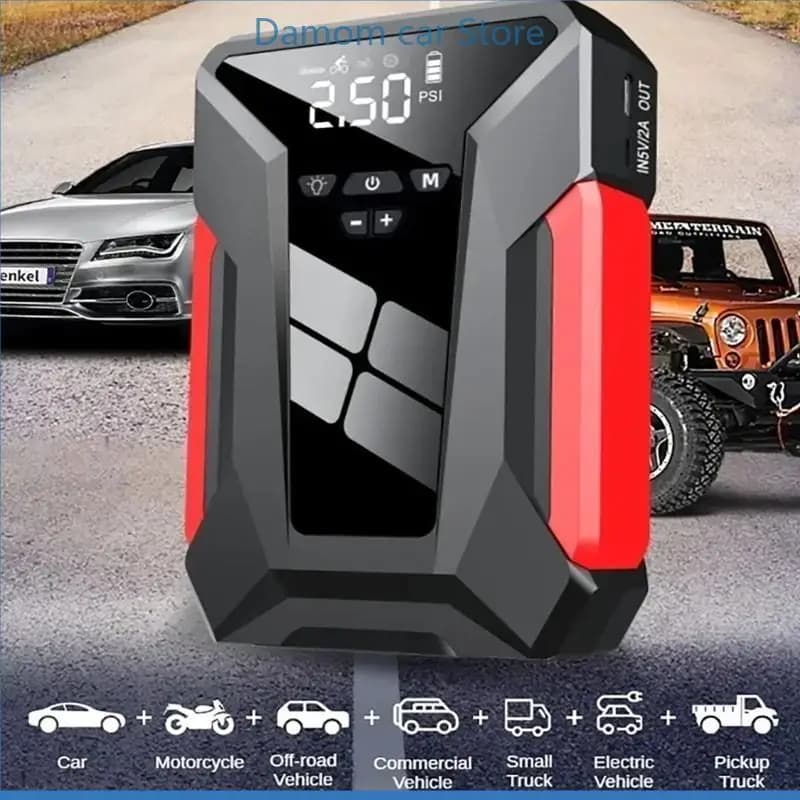 A2UC Alimentatore per auto e gonfiatore per pneumatici Avviatore per auto 12V e avviamento per batteria per auto con gonfiaggio dei pneumatici Funzionamento semplice