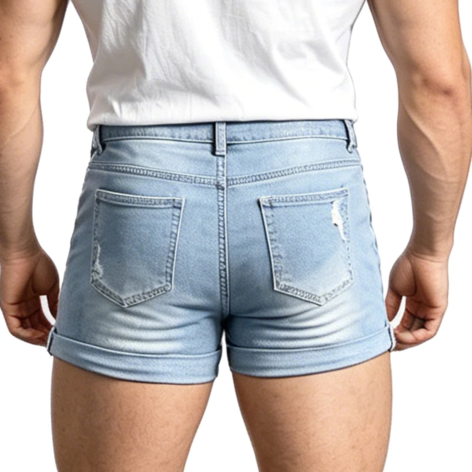Mens Stretchy Skinny Trendy Boxers Shorts Casual Hot Pants Bottoms Casual Mid Waist Ripped Tight Fit Jean Shorts with Belt Loops