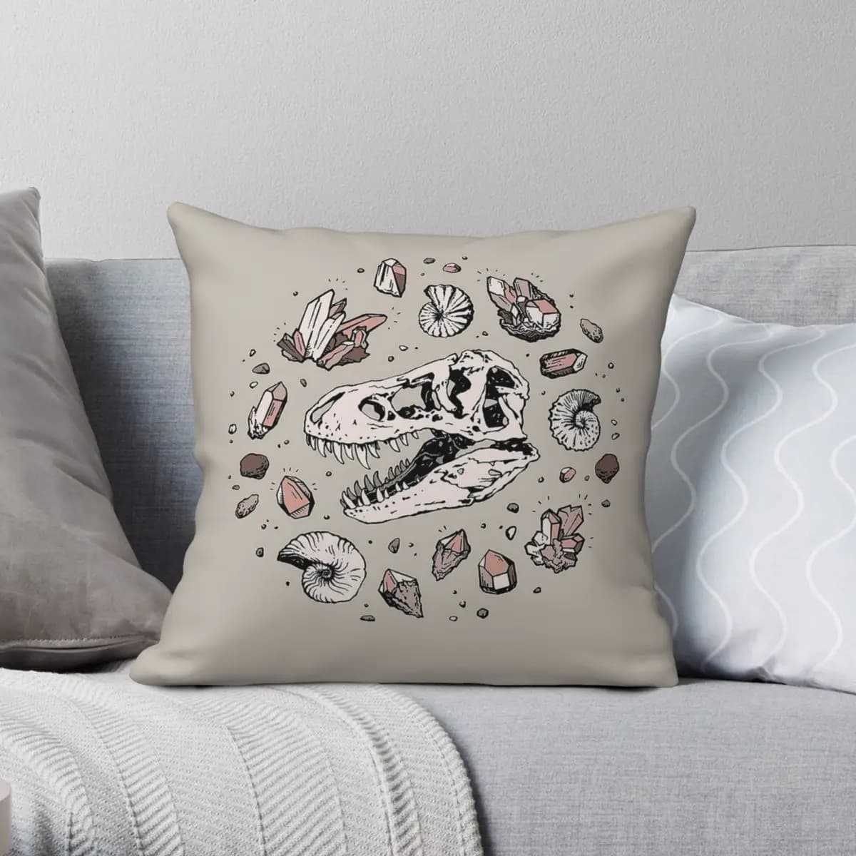 Dinosauro T. Rex Teschio Fossile Federa quadrata Poliestere Lino Velluto Fodera per cuscino decorativa per divano con cerniera creativa 18"
