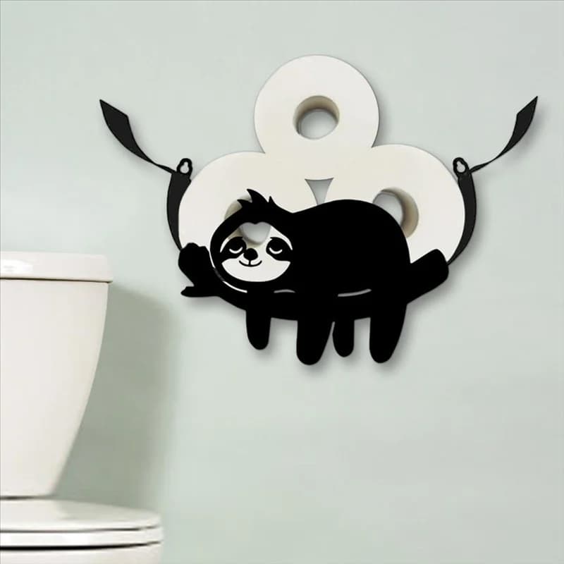 AEE2-Porta carta igienica con bradipo in metallo resistente, portarotolo a parete, portarotolo nero, perfetto per l'arredamento del bagno