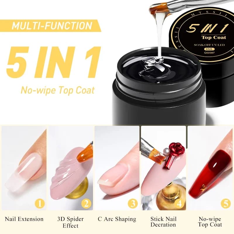 5 in1 nail glue Gel Reinforcement Gel No Wipe Top Coat UV Manicure LED Soak Off Function Nail Gel Nail Polish 3D Chrome Design FAI FROM YOU