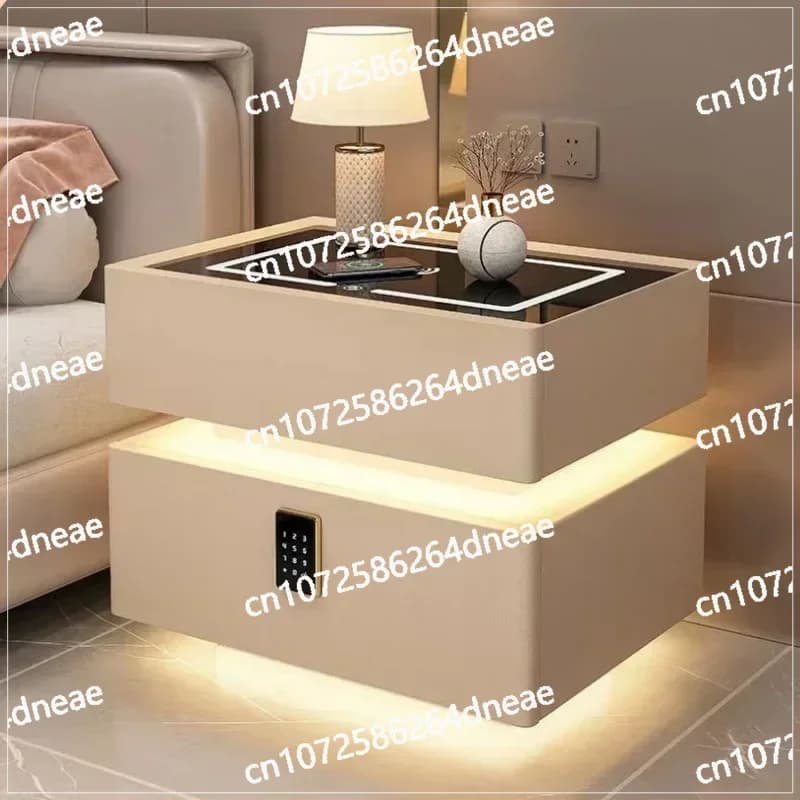 Comodino in legno massello in stile moderno con ricarica wireless comodini intelligenti per camera da letto a 2 cassetti con serratura 40 cm