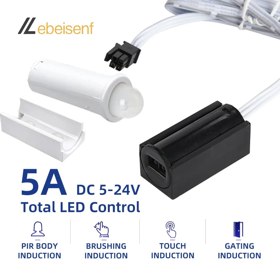 NUOVO Interruttore del sensore dell'armadio 5-24V 12V PIR Motion Door Touch Dimmer per striscia LED 3Pin DuPont Cavo Armadio da cucina Controllo dell'illuminazione