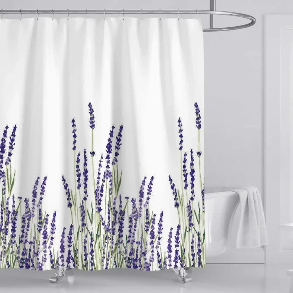 Tenda da doccia color lavanda con ganci Tessuto in poliestere impermeabile Viola Pianta floreale Tende da bagno per vasca da bagno