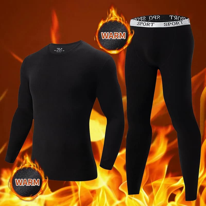 2-piece Autumn And Winter Men's Black Casual Warm Underwear Set Large Comfortable Round Neck Sports Fitness Base Shirt Sleepwear