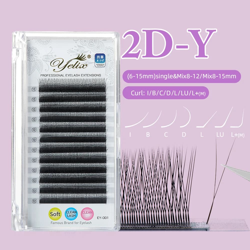 Yelix 2D Y Ciglia Premade Volume Fan Estensioni delle ciglia Ventole Ultra sottili Seta morbida naturale Ciglia finte individuali all'ingrosso