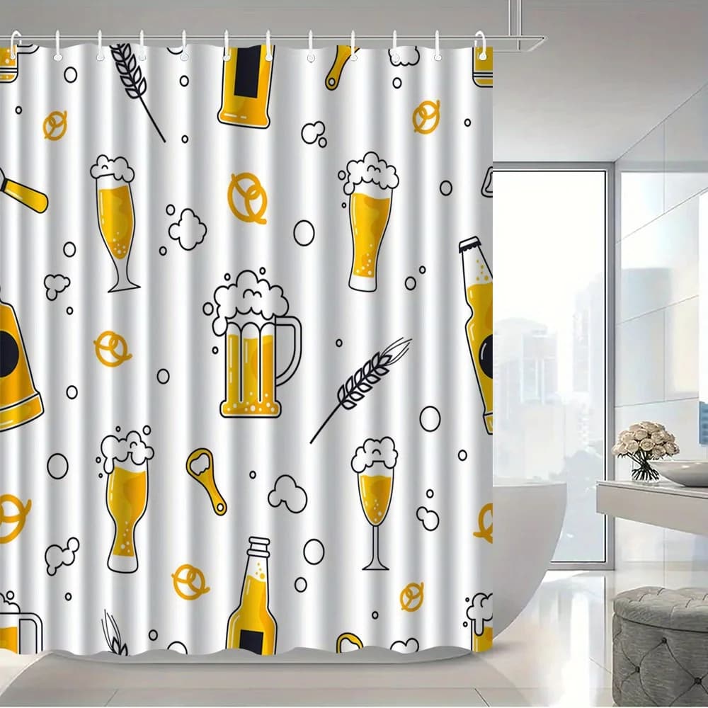 Tenda da doccia con motivo birra, motivo Oktoberfest, divertente decorazione per pub, in poliestere impermeabile, accessori per il bagno da uomo