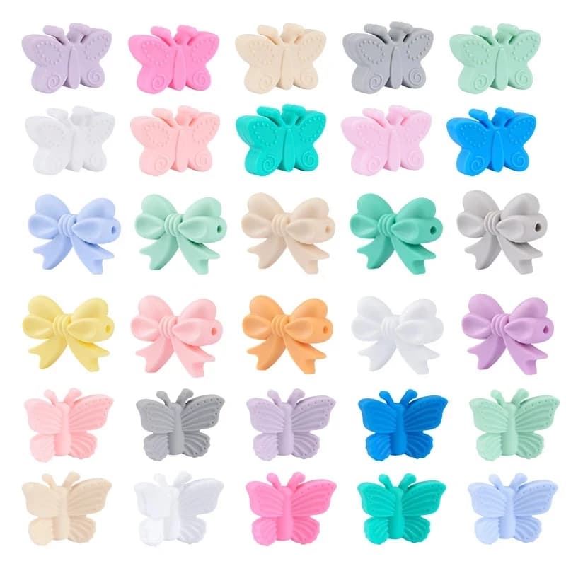 Bowknot 10 pcs/lot Silicone Beads FAI FROM TE Food Grade Silicone Dentition Cute Ciuccio A Silicone Shape Massagengive Holder Accessories