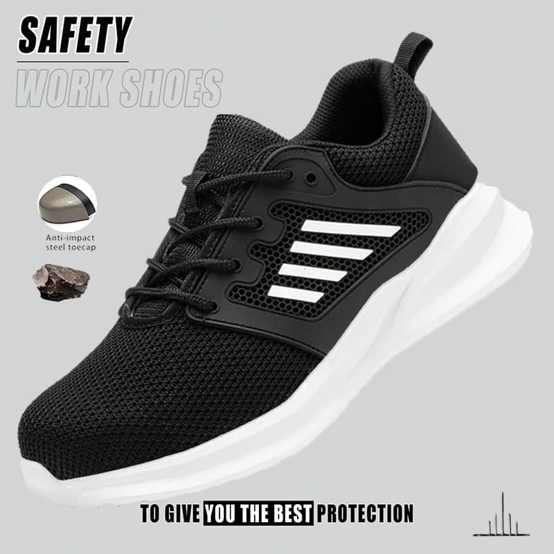 Scarpe antinfortunistiche da uomo Sneaker antinfortunistica con punta in acciaio Stivali da lavoro neri anti-sfondamento Comodi stivali resistenti all'usura per lavoro come escursionismo