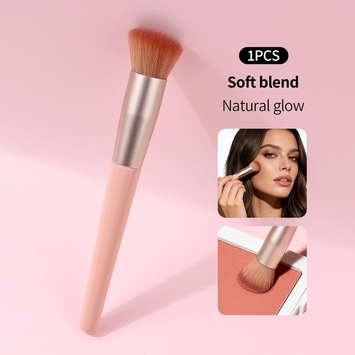 1 Pennello Rosa per Blush, Morbido con Setole Sintetiche, Pennello Portatile per Contorno Viso e Sfumatura, Strumento Cosmetico da Viaggio