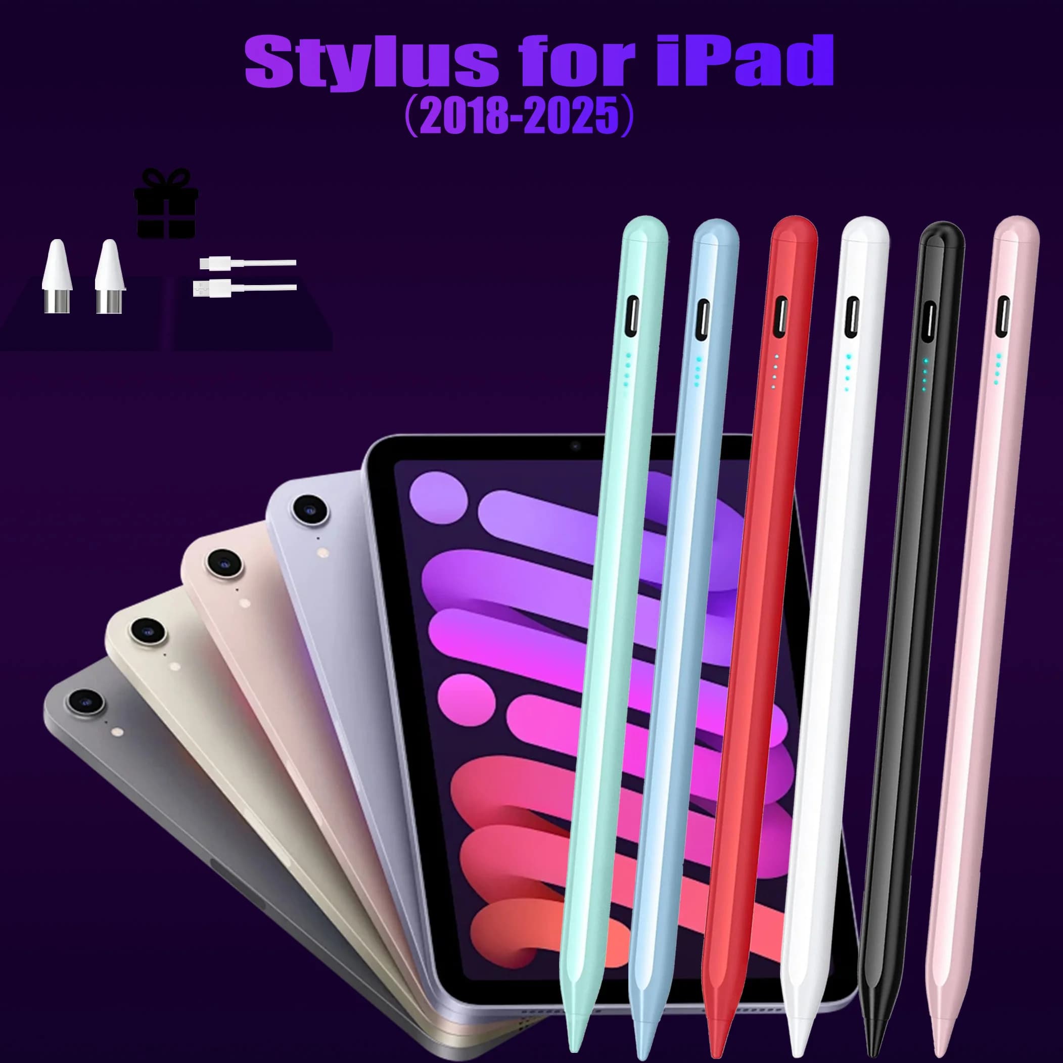Penna Stylus per iPad Pro 2018-2025, Rilevamento del Palmo, Ricarica Rapida, Lunga Autonomia, Magnete Laterale, Punta ad Alta Precisione per Disegno