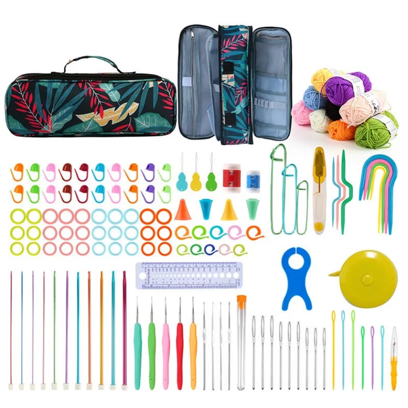 Set Portatile per Uncinetto e Lavoro a Maglia, Kit per Principianti con Borsa Portaoggetti, Pacchetto Materiali e Strumenti