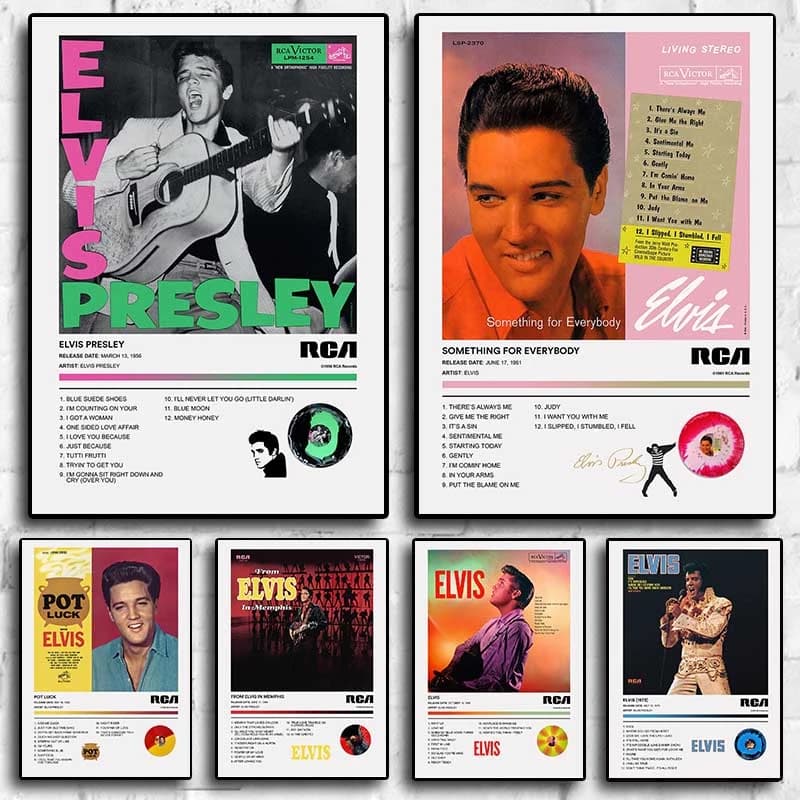 Anni '80 Pop Legend Cantante rock Elvis Poster Album musicale estetico Set Rapper Presley Chitarra Danza Stampa su tela Wall Art Room Decor