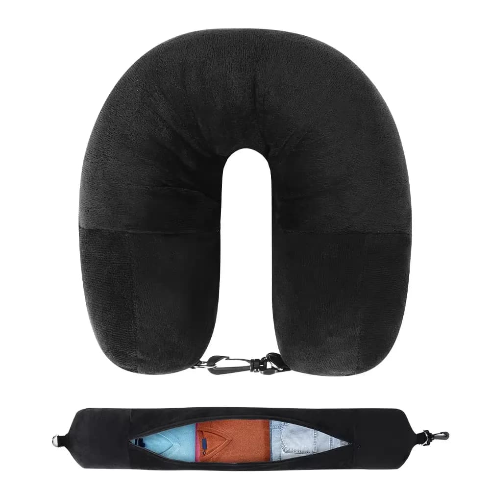 Cuscino da Viaggio a Forma di U con Imbottitura Riempibile con Vestiti, Borsa Extra per il Trasporto