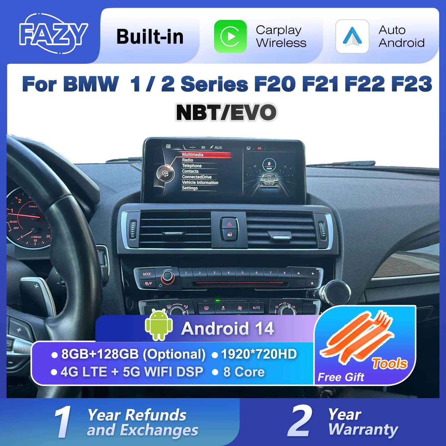 Autoradio Android 14 Wireless Carplay per BMW Serie 1 2 F20 F21 F22 F23 con Schermo Touch, Navigatore GPS 4G