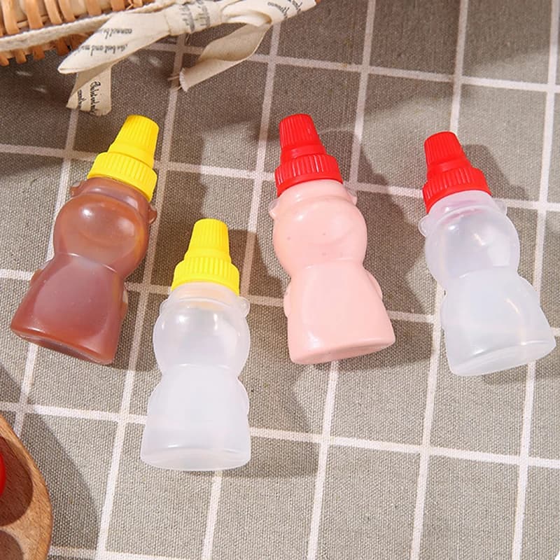 Confezione da 2 mini bottiglie a forma di orsetto per condimenti, bottiglie portatili per ketchup, contenitori per salse per bento box, accessori da cucina