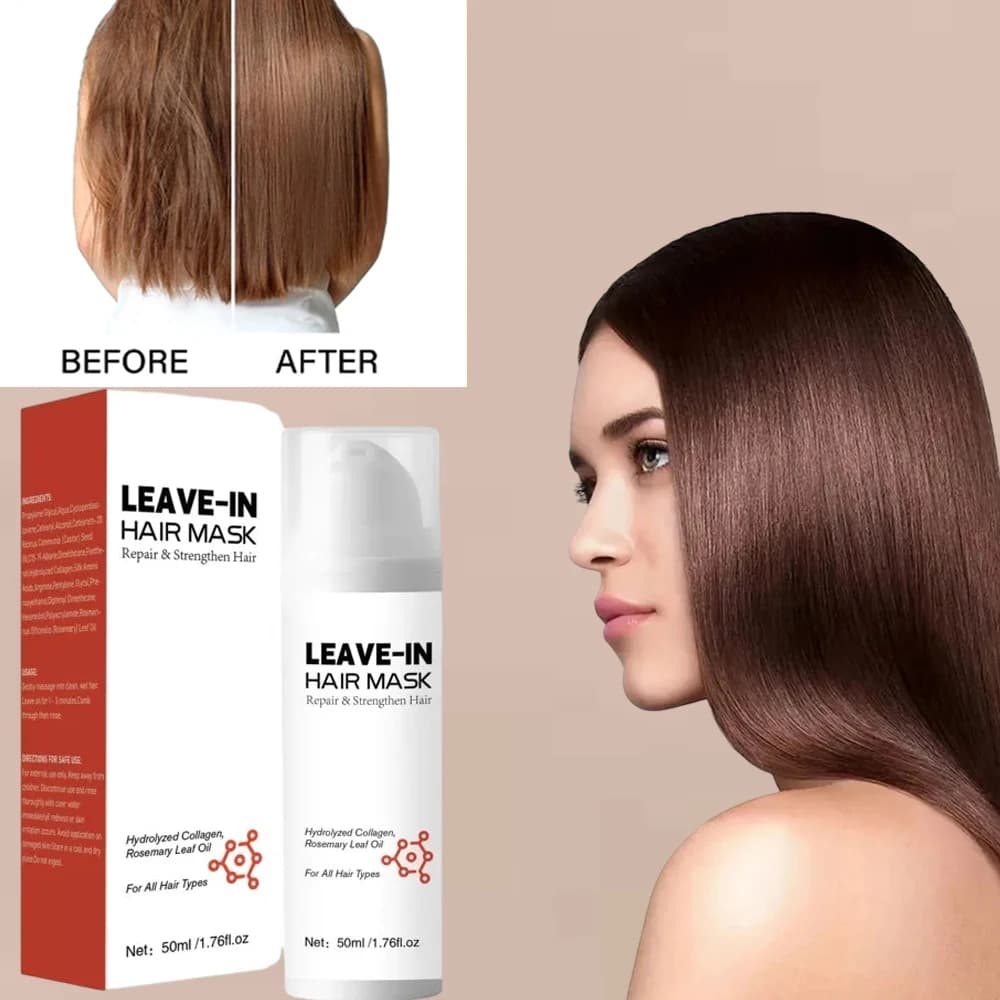 Hydrolyzed Collagen Leave-In Hair Mask Repairs Dry & Damaged Hair Reverse Hair Damage from Bleach Color& Heat Hair Mask 50ML