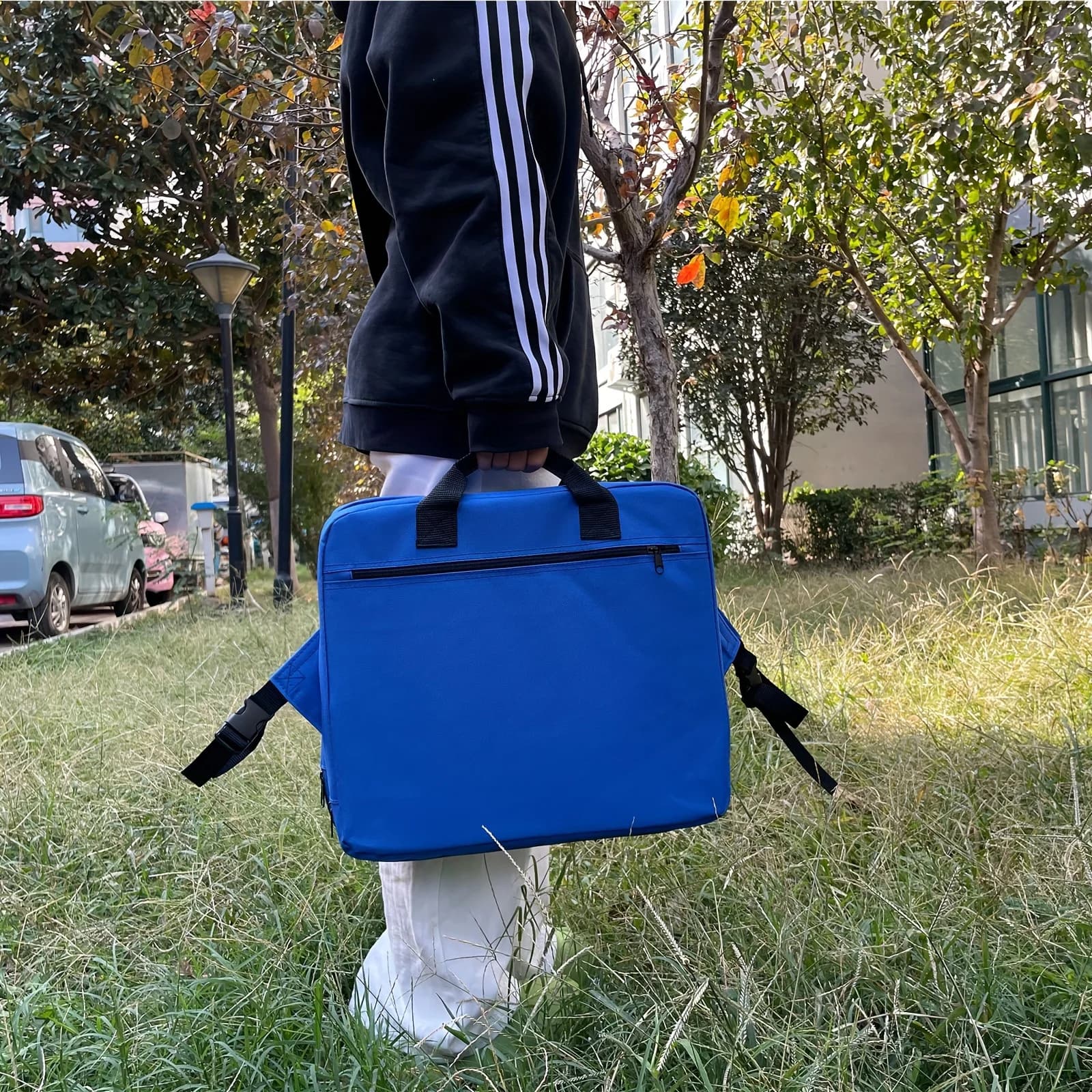 Cuscino Portatile Spesso e Quadrato per Sedia, Imbottitura per Sedile da Stadio e Spiaggia con Supporto Lombare, Comodo in Schiuma per Uso Interno ed Esterno