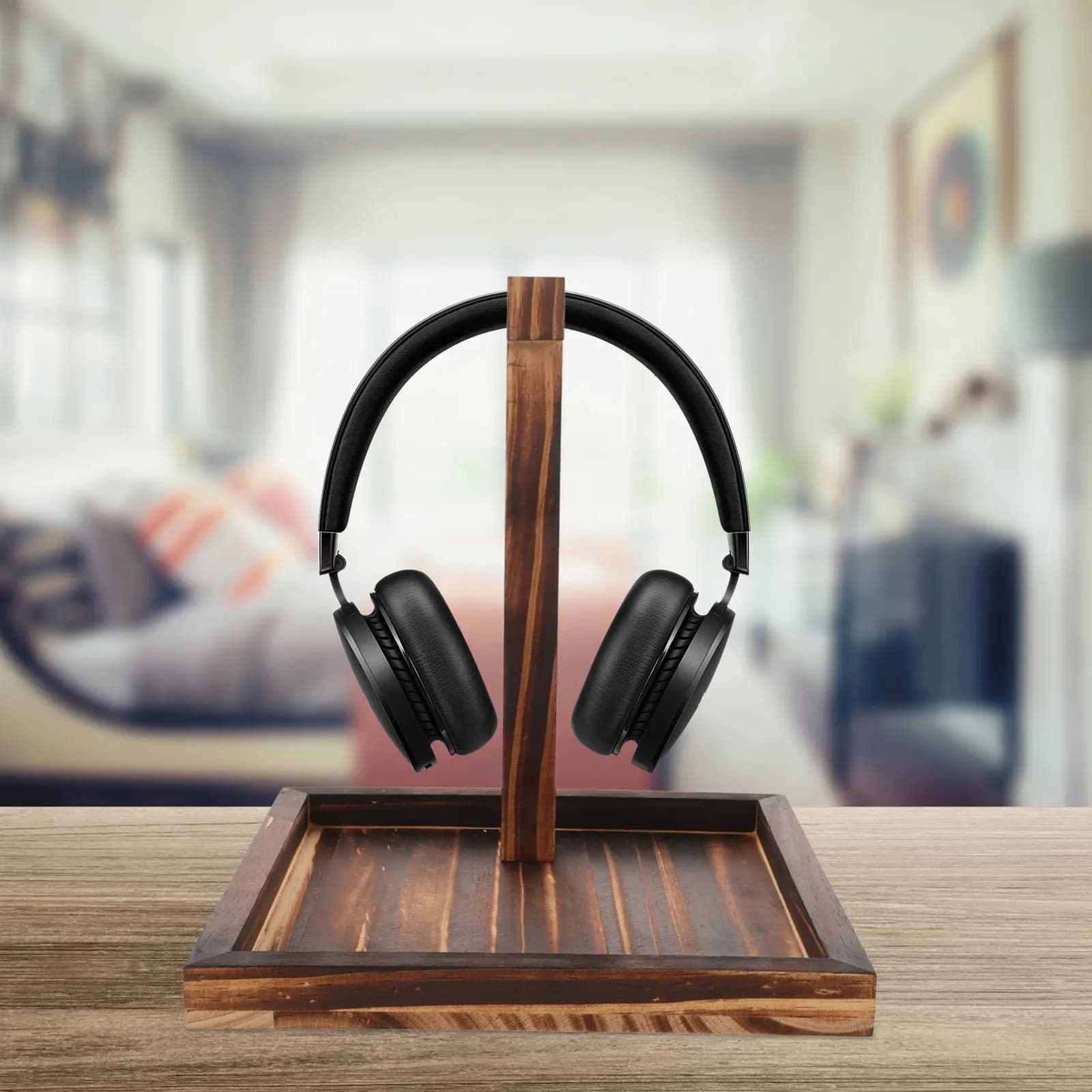 Solid Wood Headphone Support for Desk, Setup Gaming Accessories, Headphones, Desk Organizer for Home, Office, Dormitory