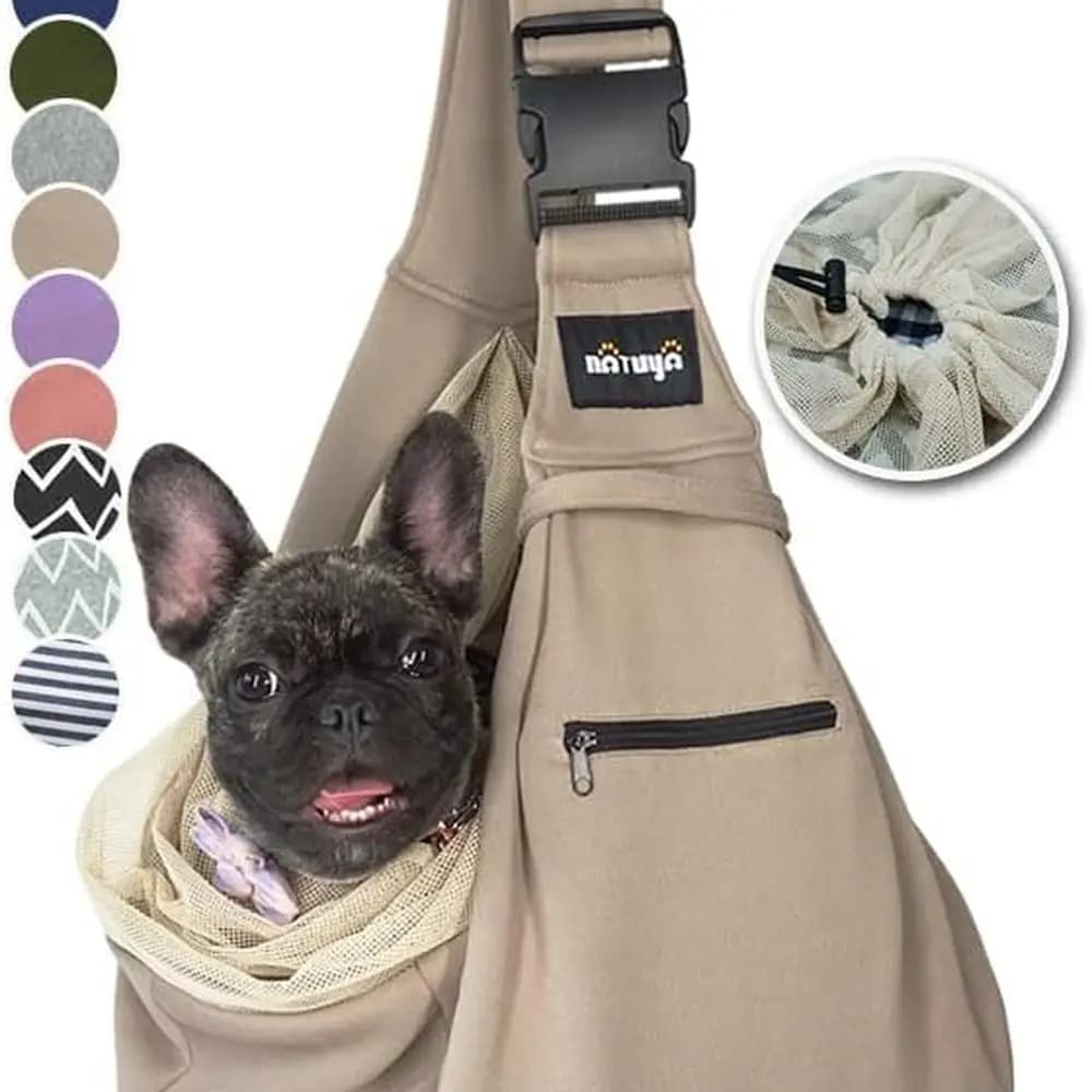 Marsupio per cani da compagnia - Imbracatura per cani con borsa a rete per cani da trasporto Gatti-Borsa per animali a mani libere-Borsa per animali con tasca in rete con fibbia (cachi)