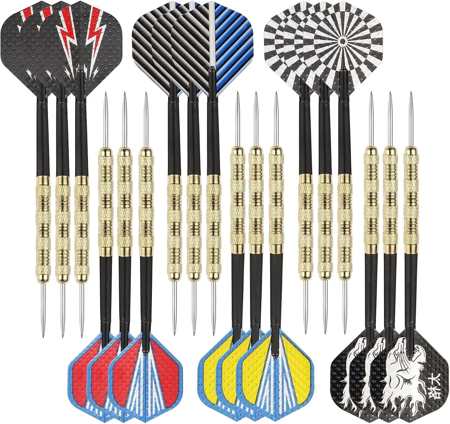 18 Pcs Steel Tip Darts Set for Dartboard, Metal Tip Aluminum Foil Flights
