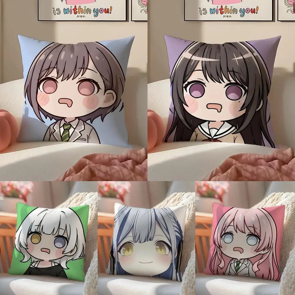 Double-sided plush cushion cover with invisible zipper, breathable, organic, with cartoon anime print It's MyGO Band, for sofa