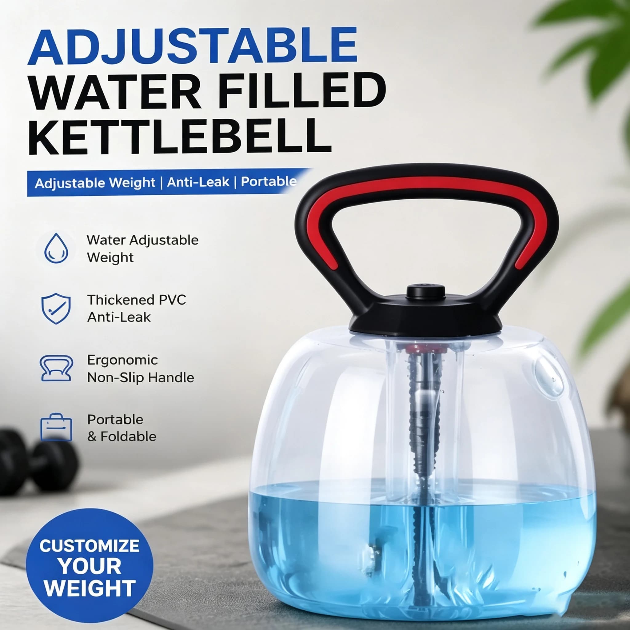 Adjustable Water Filled Kettlebell Transparent Portable Weight Kettle Bell Anti-Leak PVC Workout Equipment for Home Gym Training