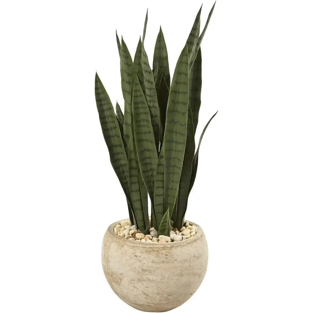 Pianta Artificiale di Sansevieria Alta 32 Pollici in Vaso Color Sabbia per Arredamento Casa e Ufficio