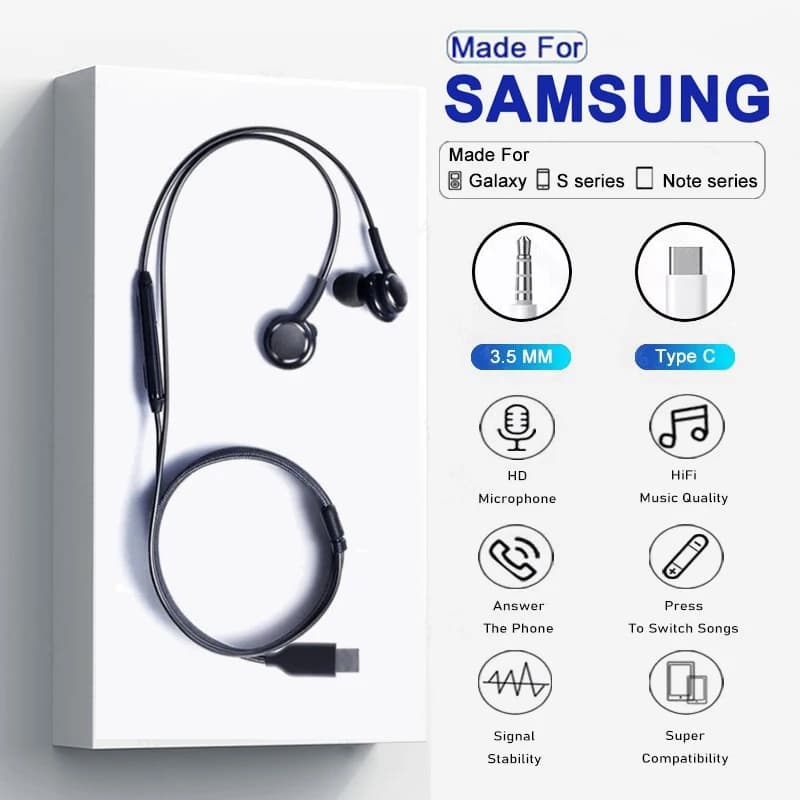 Cuffie originali Samsung tipo C cablate per Samsung Galaxy S23 S21 S22 Ultra Plus Auricolari da 3,5mm A54 A34 A53 Accessori A53