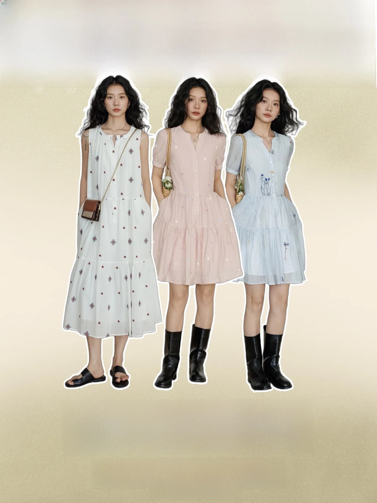Summer Season【Discontinued Minor Defects Five-piece Skirt Set】Sold No Fading No Needing City Commute Casual A-line Dresses
