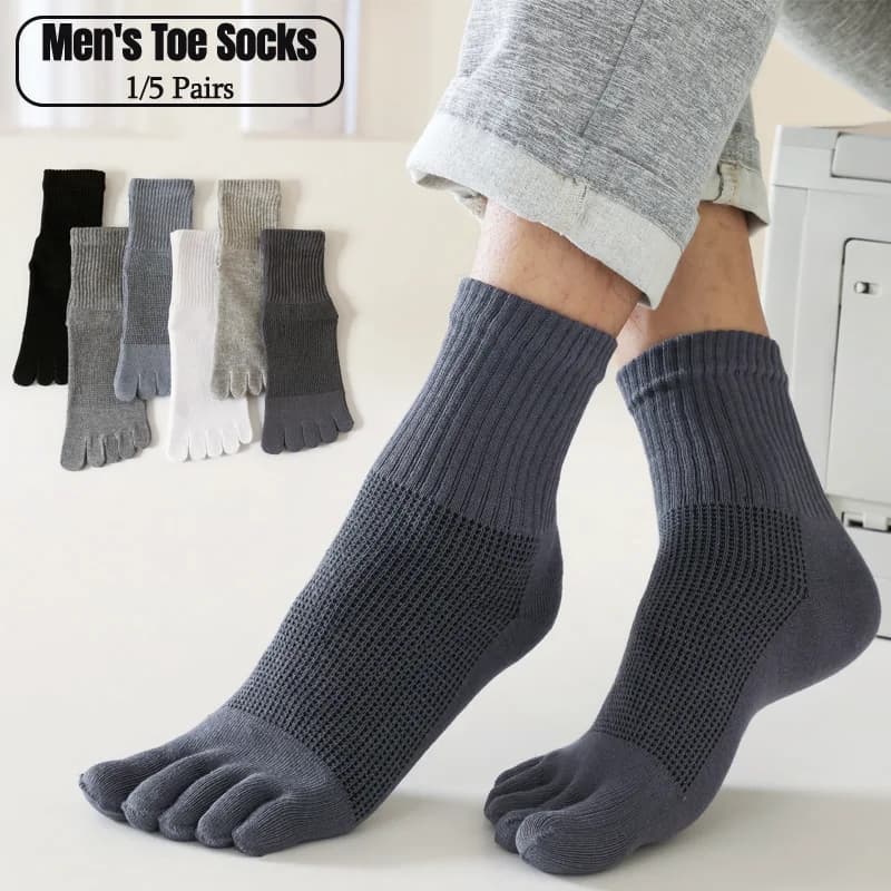 5 paia di calzini da uomo con dita separate, resistenti, in rete traspirante, 100% cotone, deodoranti, neri e bianchi, calzini a cinque dita per sport all'aperto