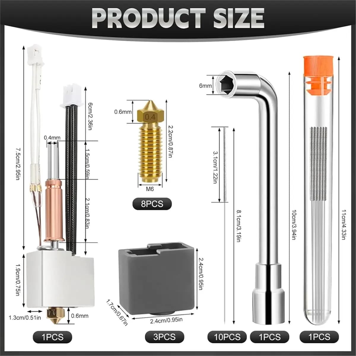 New Hotend 2026 Kit for 3D Printers, Hot End Set with 8 0.4 mm Brass Nozzles, for Combo 3/3
