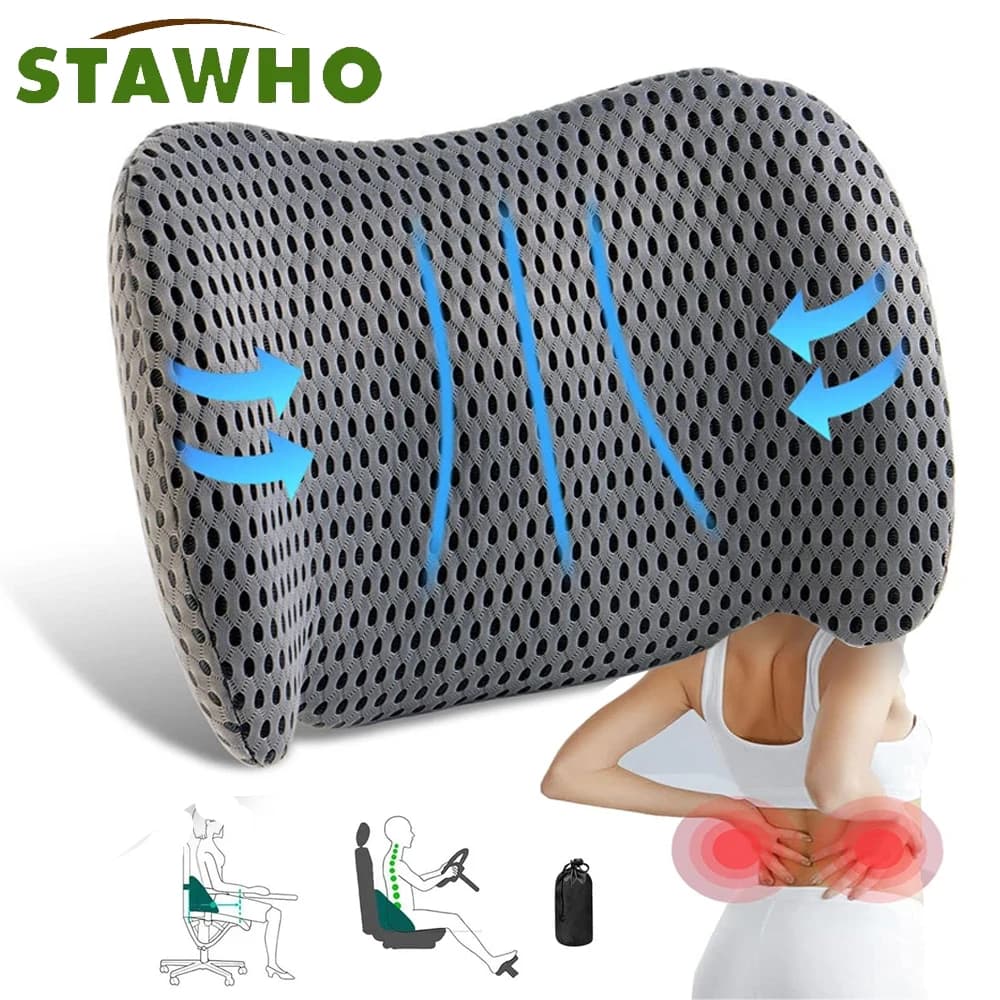 Cuscino di supporto lombare, cuscino lombare in memory foam con cinghia regolabile per alleviare il dolore alla schiena, cuscino per la schiena ideale per auto, sedia da ufficio