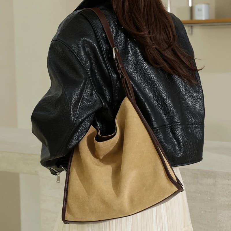 Women's Genuine Suede Cow Leather Shoulder Tote Bag Vintage Large Capacity Crossbody Bag Soft Leather Hobo Bag Daily Handbag