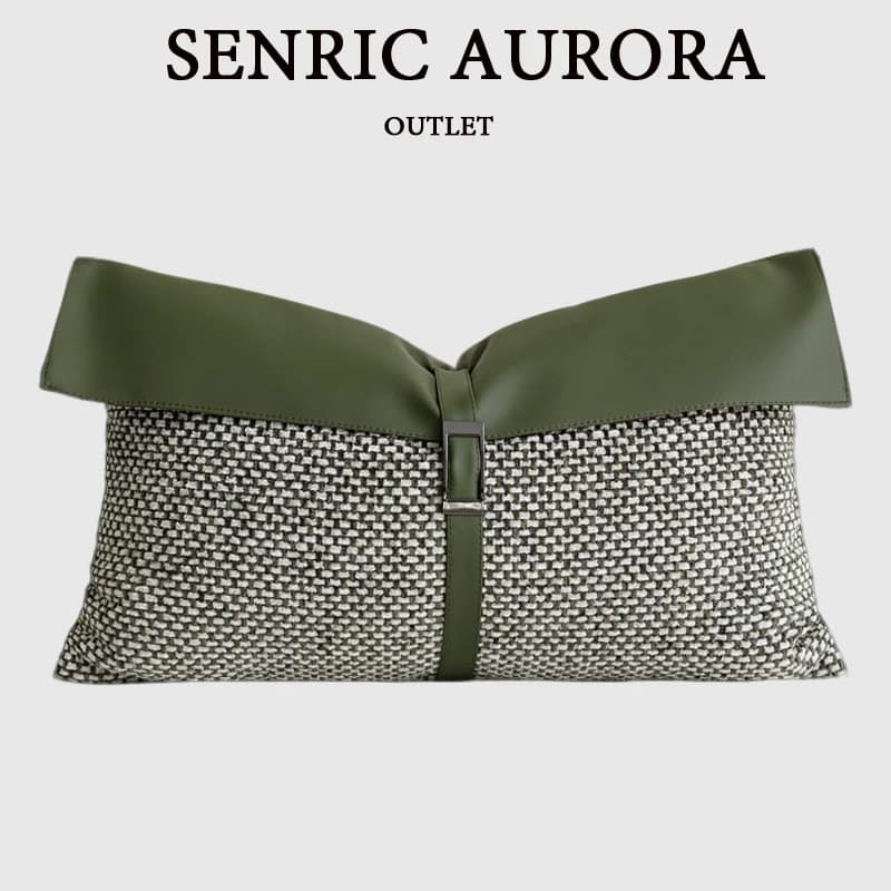Green Pillow Lining Leather Waist Pillow Waist Embroidered with Chenille Structure Cushion Lining for Sofa Modern and Light Luxury Model