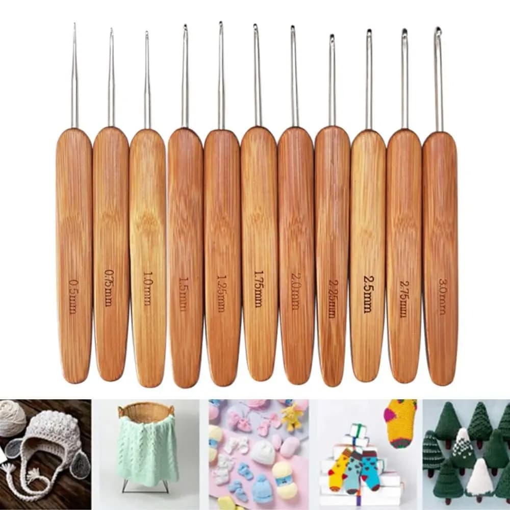 New Bamboo Wooden Crochet Hooks Small Size Long Knitting Needles Crocheting Hooks Carpet