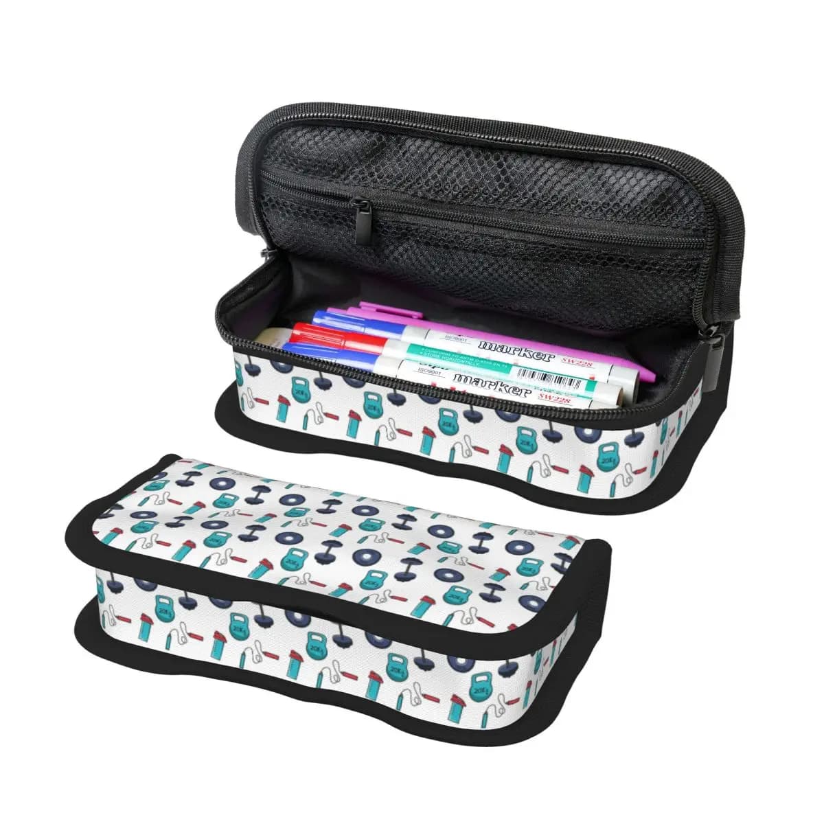 Astuccio a corda per la scuola, porta penne e cancelleria, con design a tema palestra (Shaker, Kettlebell, Dumbbell) per ragazzi e ragazze