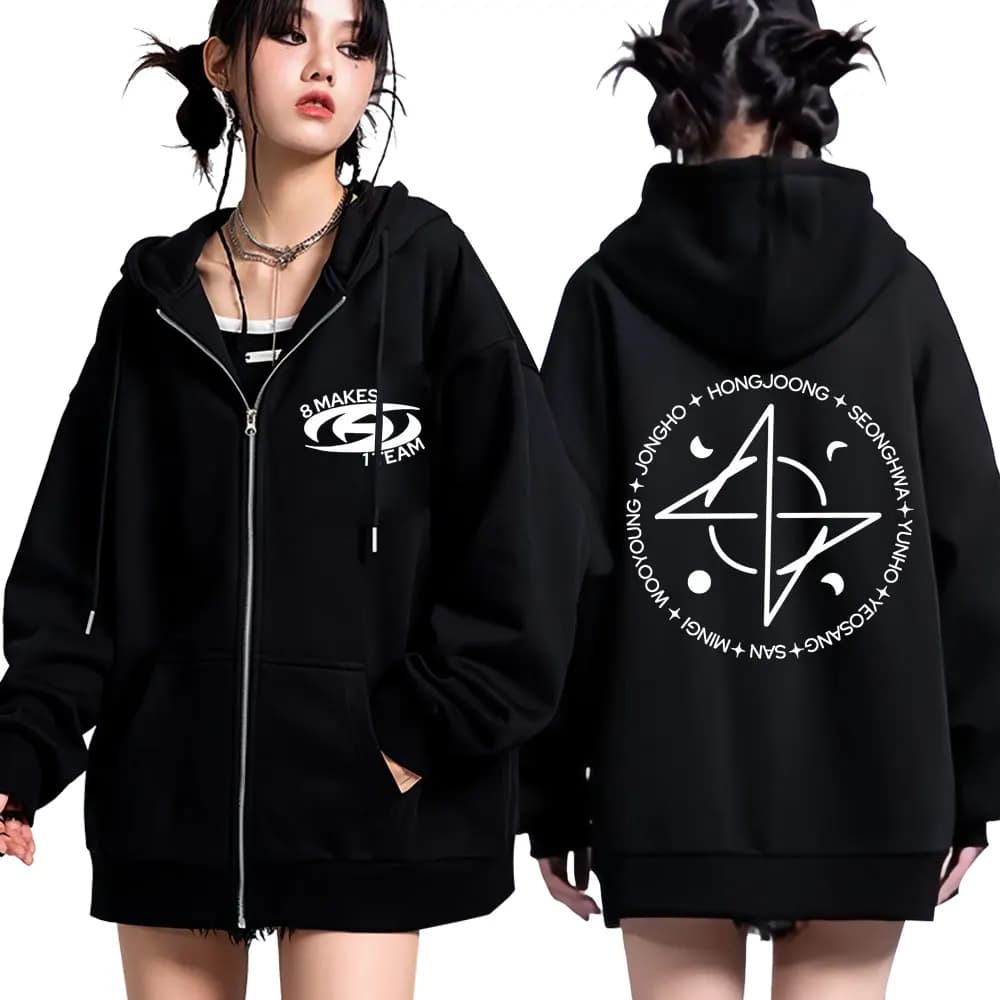 Kpop Ateez 8 Makes 1 Team Zipper Korean Style Y2k Harajuku Men Women Zip Up Sweatshirt Fashion Oversized Warm Jackets Streetwear