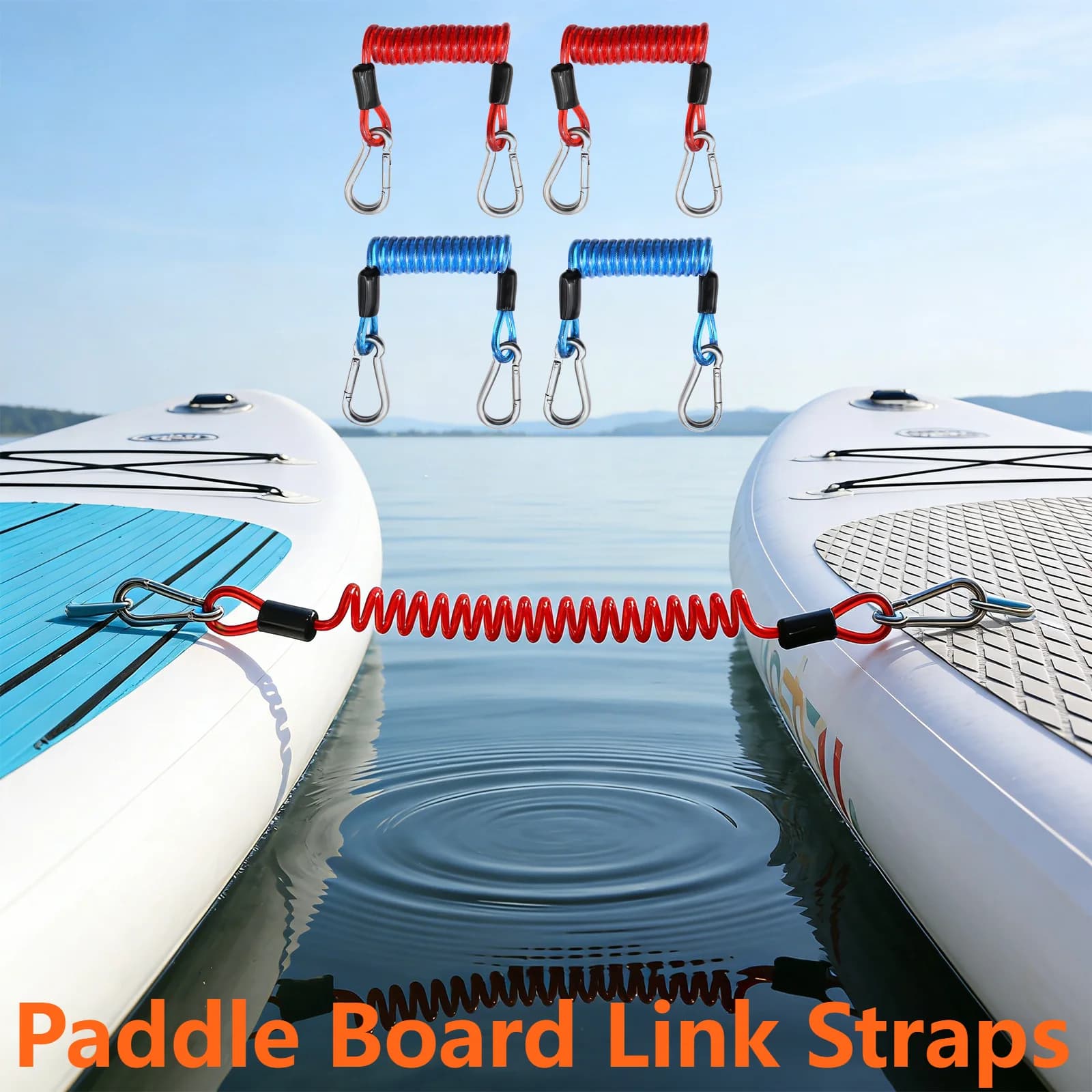 2 Pezzi Cinghia di Collegamento per Paddle Board in TPU, Cordino Anti-Smarrimento con Anello Connettore in Acciaio Inossidabile per Accessori Ponte Gommone SUP Kayak