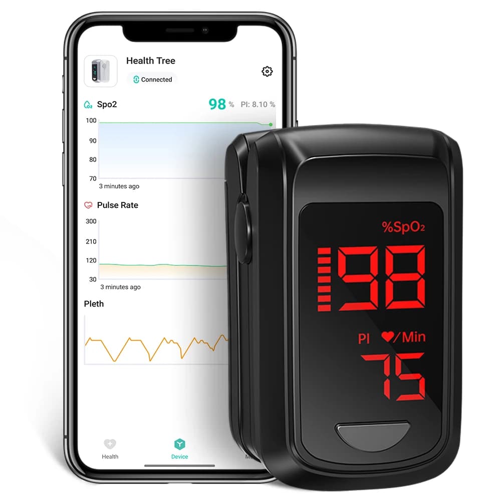 HealthTree Bluetooth Pulse Oxygen Saturation Monitor in Blood PI PR Fast Spo2 reading Oxygen Meter LED Display