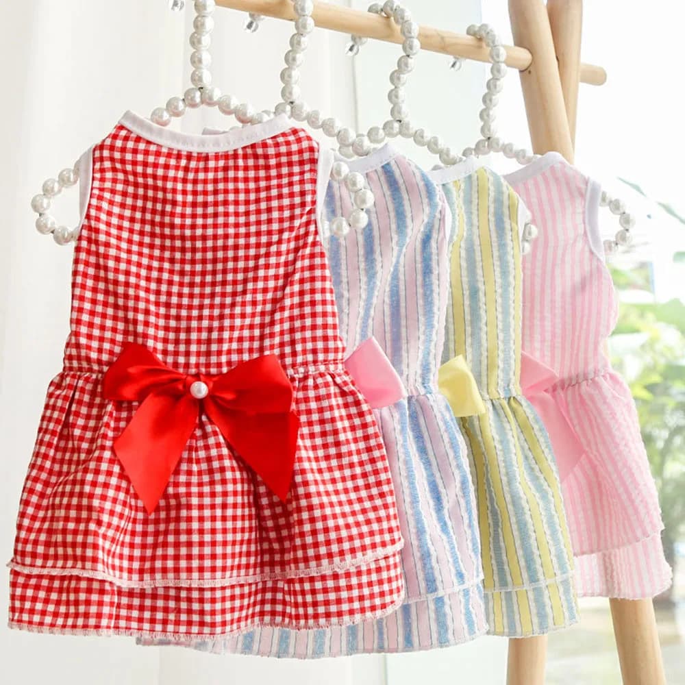 Soft Lightweight Summer Pet Skirts Bowknot Dog Dresses Girl Dog Clothes Small Dog Outfits for Puppies Princess Dresses for Doggy