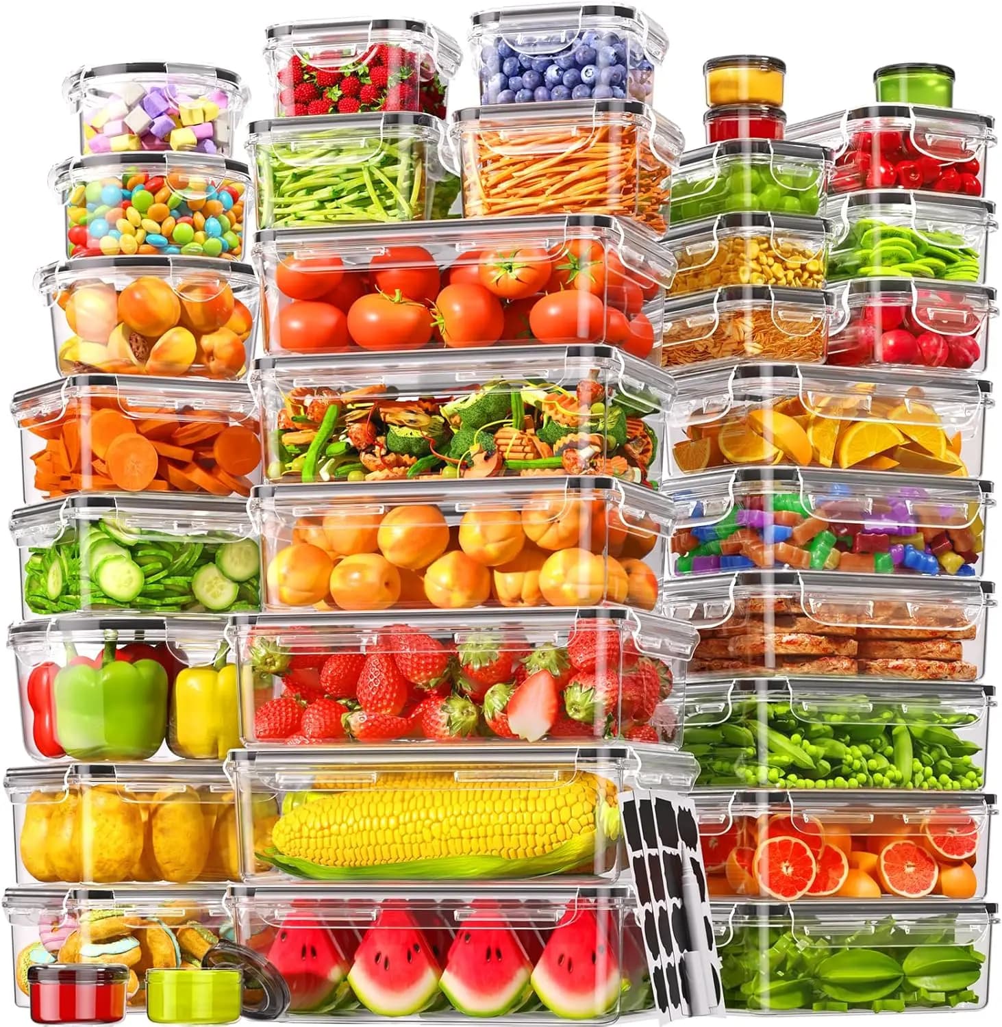Set di 70 Contenitori per Alimenti con Coperchi Ermetici (35 Contenitori e 35 Coperchi), Contenitori 100% a Prova di Perdite per Preparazione Pasti in Cucina
